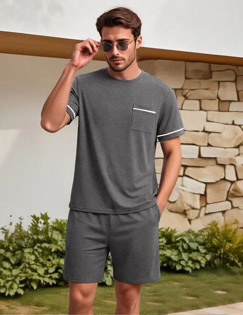 Ekouaer Men's Short Sleeve Shirts & Shorts 2-Piece Pajama Set sold by Ekouaer product image thumbnail 4