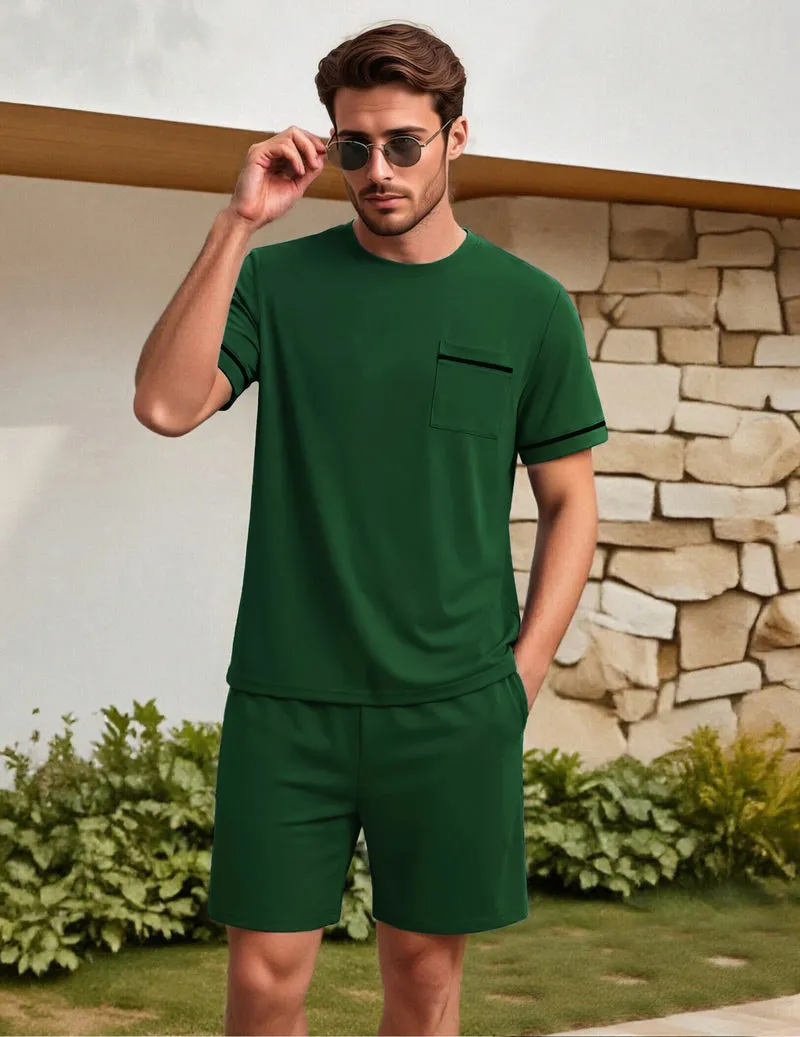 Ekouaer Men's Short Sleeve Shirts & Shorts 2-Piece Pajama Set sold by Ekouaer product image thumbnail 2
