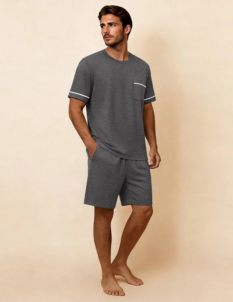 Ekouaer Men's Short Sleeve Shirts & Shorts 2-Piece Pajama Set sold by Ekouaer product image thumbnail 3