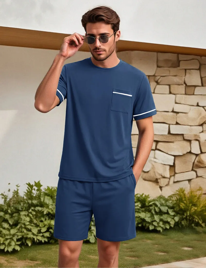 Ekouaer Men's Short Sleeve Shirts & Shorts 2-Piece Pajama Set sold by Ekouaer product image thumbnail 5