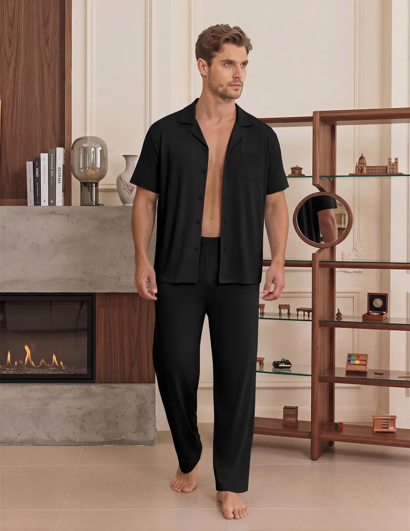 Ekouaer Mens Classic Button-Down Short Sleeve Pajamas Long Pants Set sold by Ekouaer product image thumbnail 2