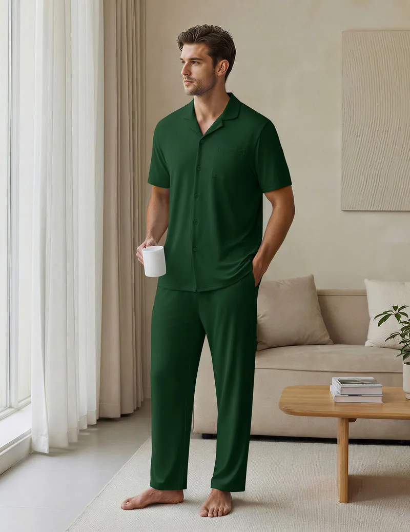 Ekouaer Mens Classic Button-Down Short Sleeve Pajamas Long Pants Set sold by Ekouaer product image thumbnail 5