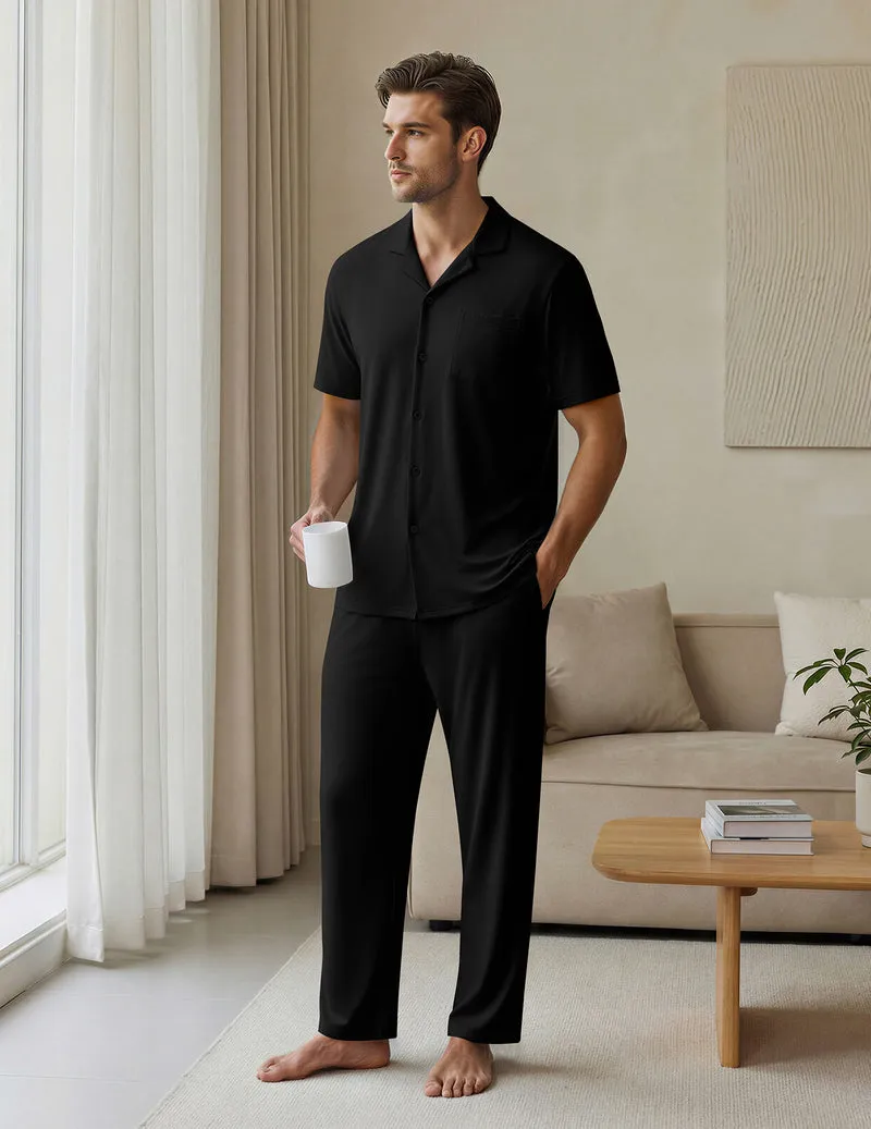 Ekouaer Mens Classic Button-Down Short Sleeve Pajamas Long Pants Set sold by Ekouaer product image thumbnail 4