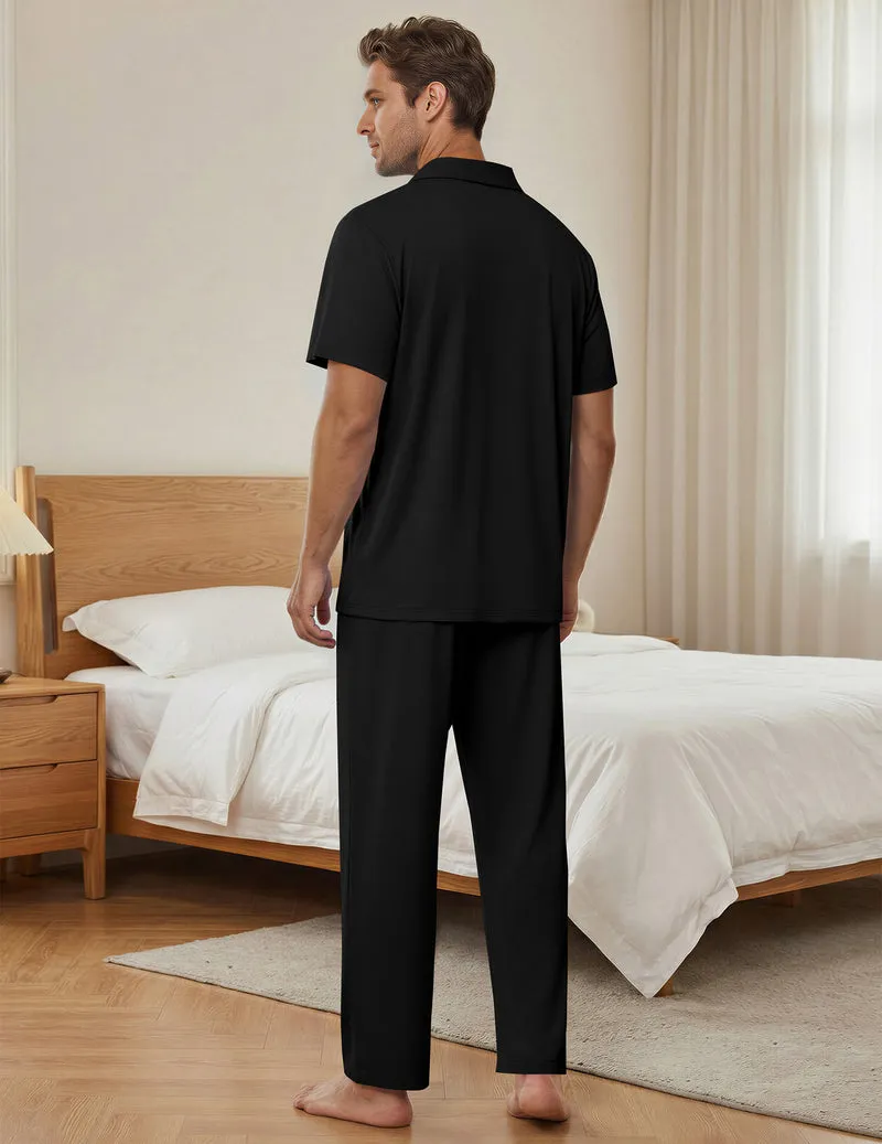 Ekouaer Mens Classic Button-Down Short Sleeve Pajamas Long Pants Set sold by Ekouaer product image thumbnail 3