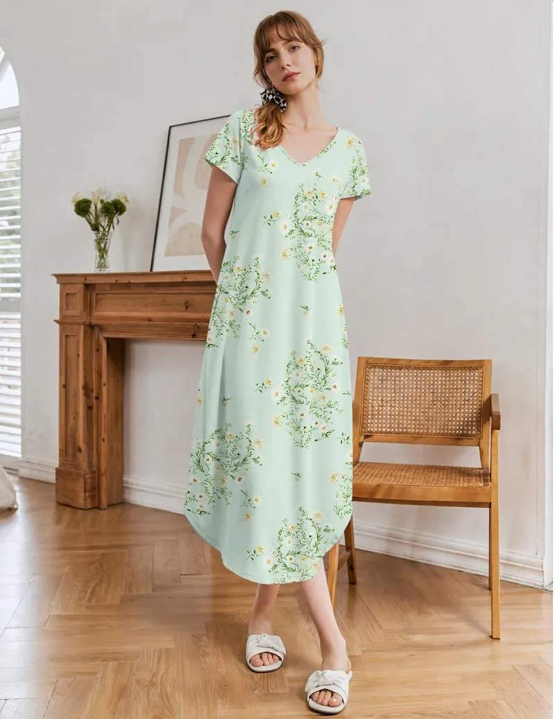 Ekouaer Bamboo Viscose Short Sleeve Long Nightgown Sleepshirt sold by Ekouaer product image thumbnail 5