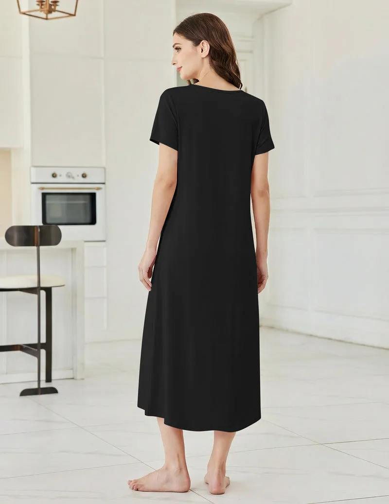 Ekouaer Bamboo Viscose Short Sleeve Long Nightgown Sleepshirt sold by Ekouaer product image thumbnail 4
