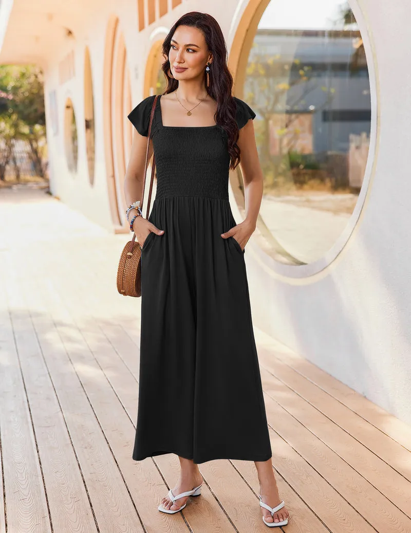 Ekouaer Smocked Wide Leg Printed Boho Summer Jumpsuit sold by Ekouaer product image thumbnail 3