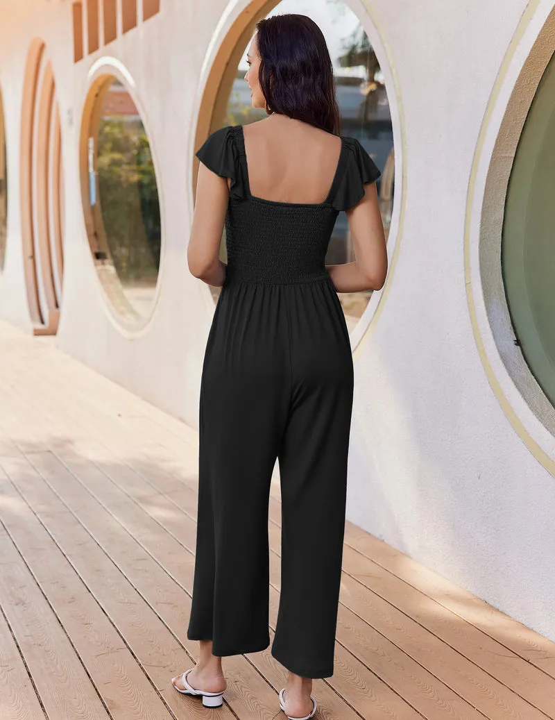 Ekouaer Smocked Wide Leg Printed Boho Summer Jumpsuit sold by Ekouaer product image thumbnail 4