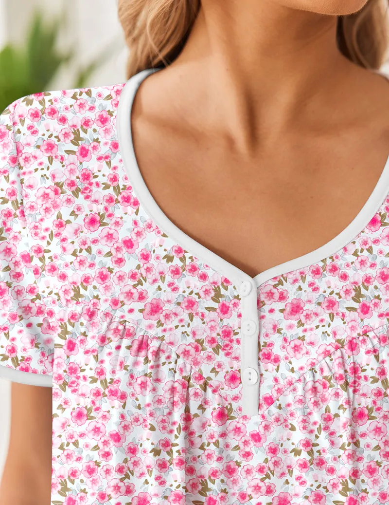 Ekouaer 100% Cotton V-Neck Button Short Sleeve Nightgown sold by Ekouaer product image thumbnail 3