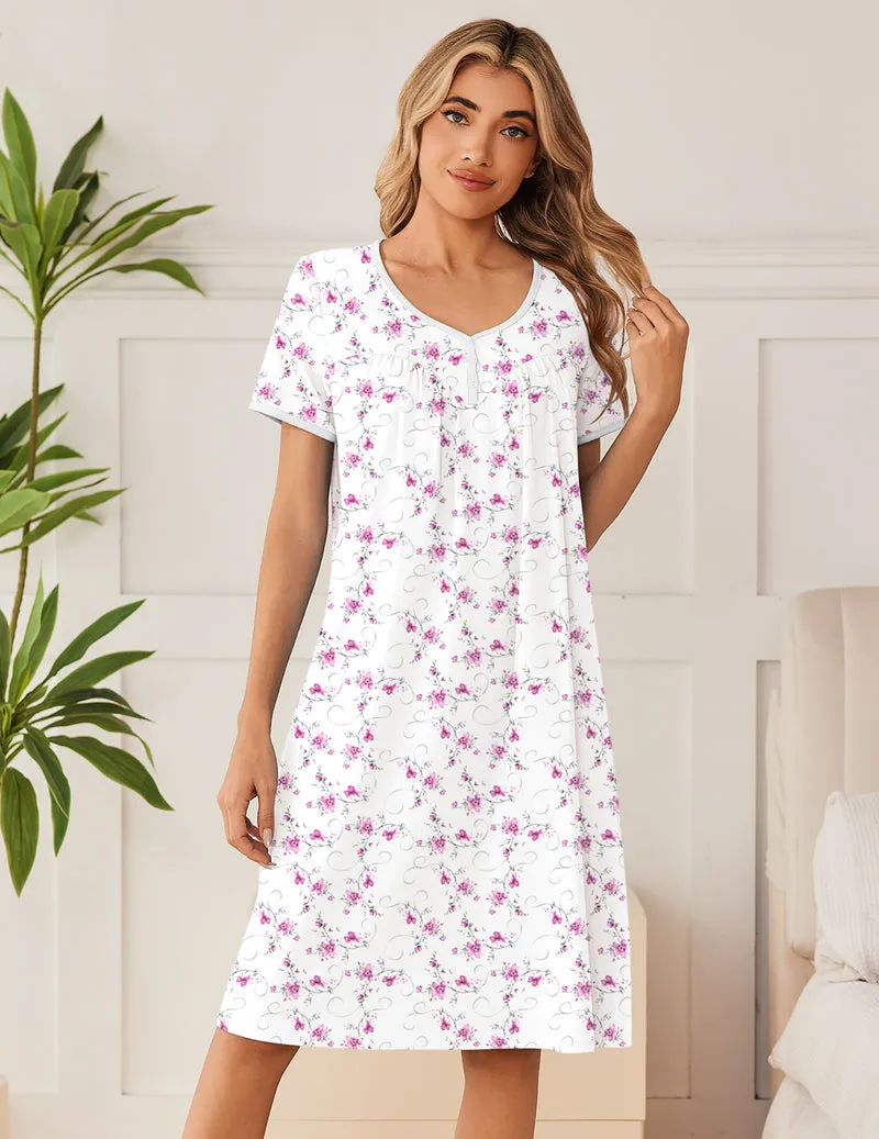Ekouaer 100% Cotton V-Neck Button Short Sleeve Nightgown sold by Ekouaer product image thumbnail 5