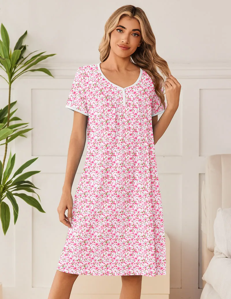 Ekouaer 100% Cotton V-Neck Button Short Sleeve Nightgown sold by Ekouaer product image thumbnail 2