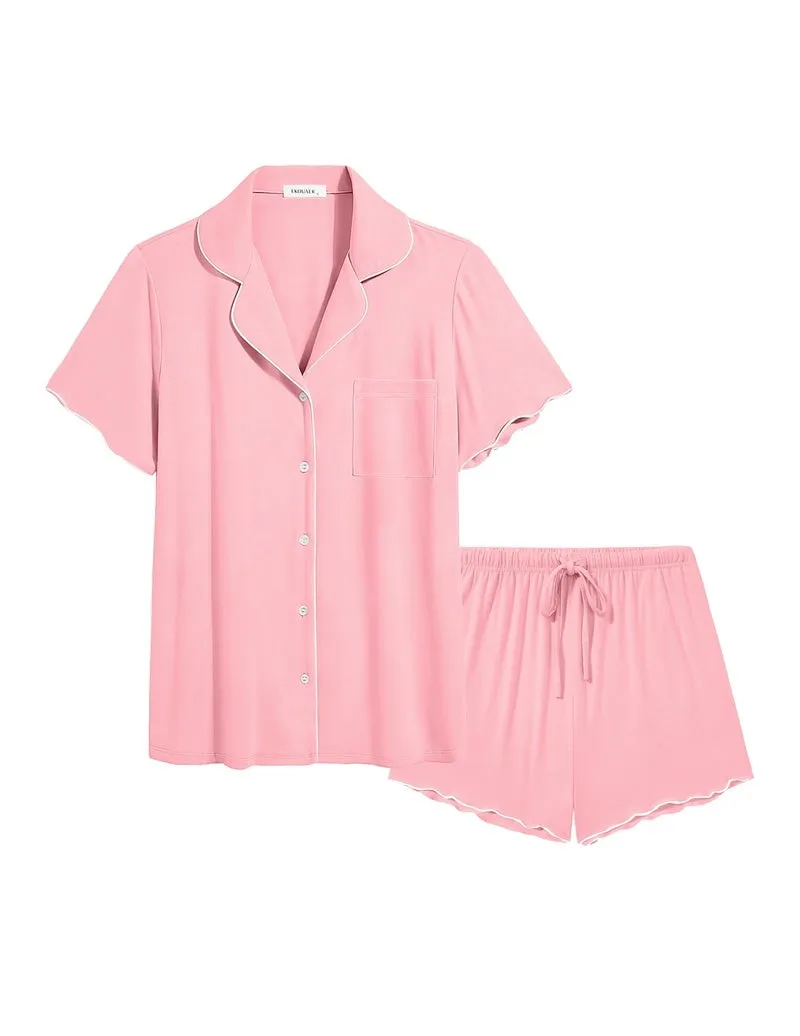 Ekouaer Bamboo Viscose Button-Up Cooling Ruffle Pajama Set sold by Ekouaer product image thumbnail 4