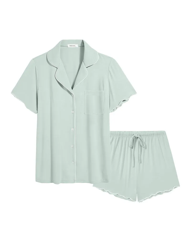 Ekouaer Bamboo Viscose Button-Up Cooling Ruffle Pajama Set sold by Ekouaer product image thumbnail 5