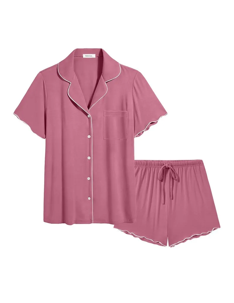 Ekouaer Bamboo Viscose Button-Up Cooling Ruffle Pajama Set sold by Ekouaer product image thumbnail 3