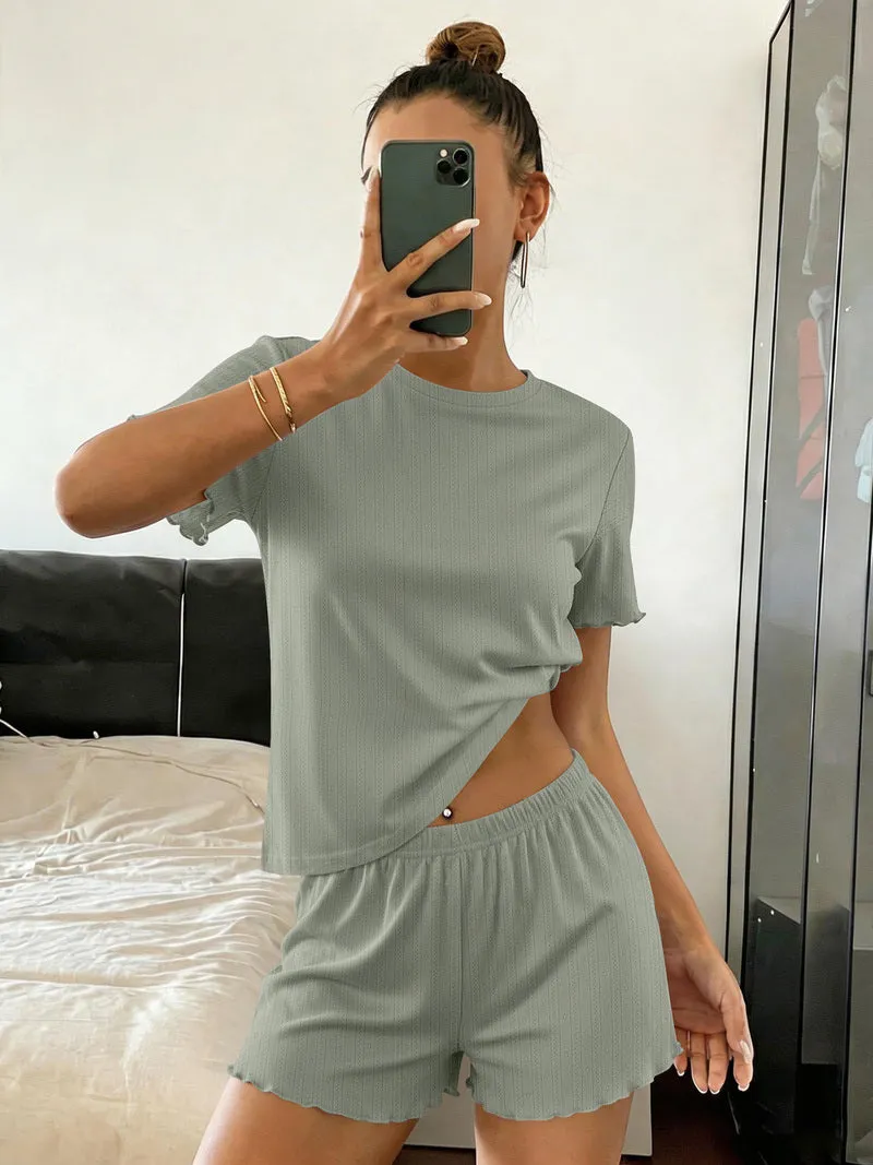 Ekouaer Ribbed Crop Top & Shorts Cute Pajama Set sold by Ekouaer product image thumbnail 5