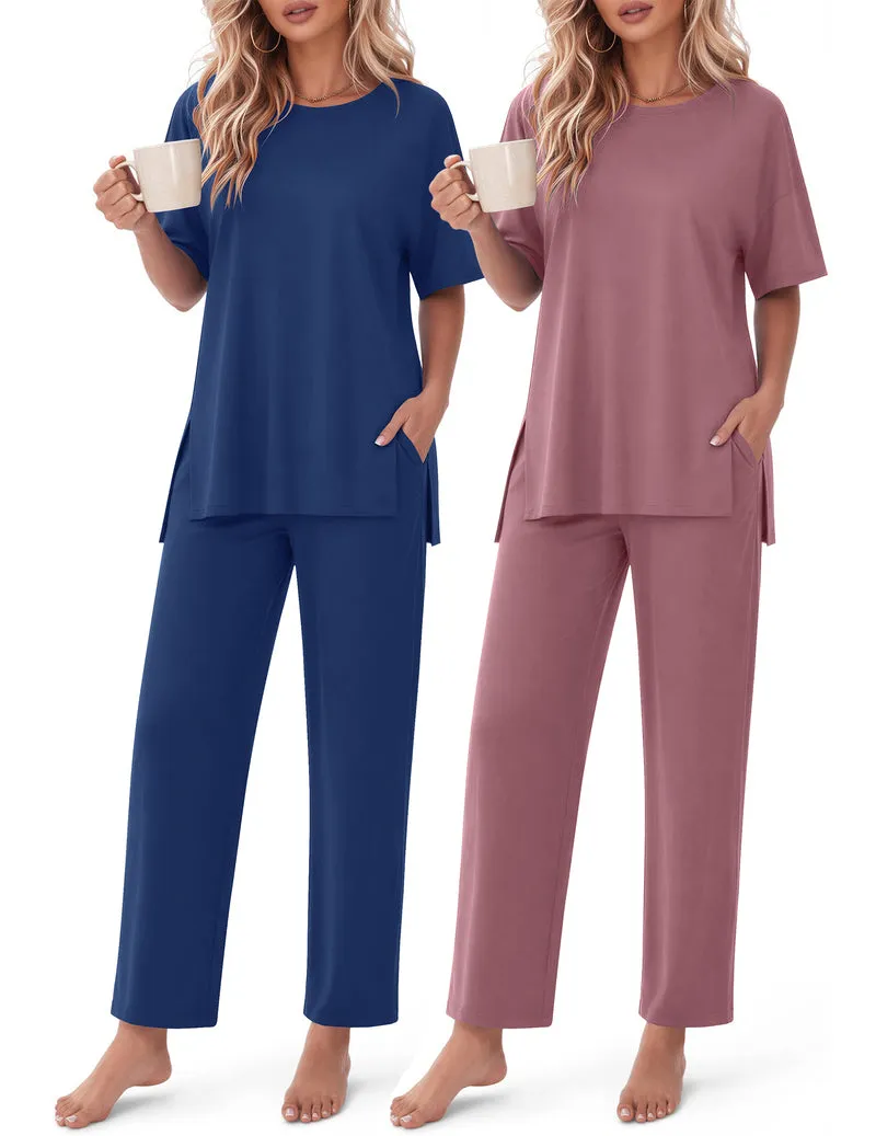 Ekouaer 2-Pack Oversized Soft Long Sleeve Top & Pants 2-Piece Lounge Set sold by Ekouaer product image thumbnail 5