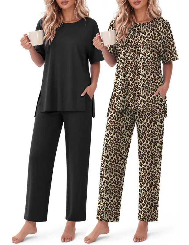 Ekouaer 2-Pack Oversized Soft Long Sleeve Top & Pants 2-Piece Lounge Set made by Ekouaer