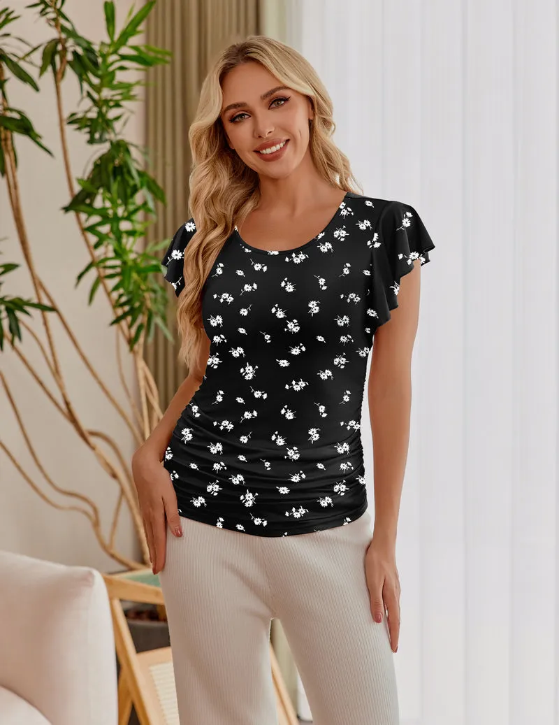 Ekouaer 3-Pack Flare Sleeve Ruched Side Maternity Tops sold by Ekouaer product image thumbnail 2