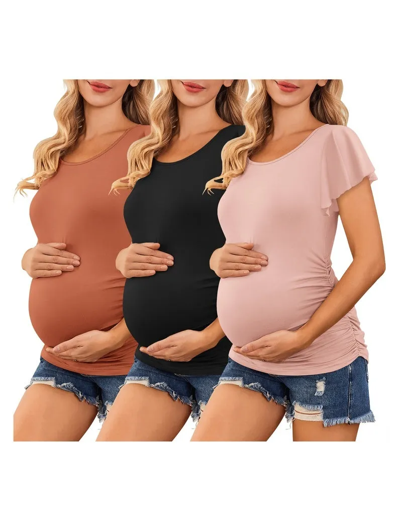 Ekouaer 3-Pack Flare Sleeve Ruched Side Maternity Tops sold by Ekouaer
