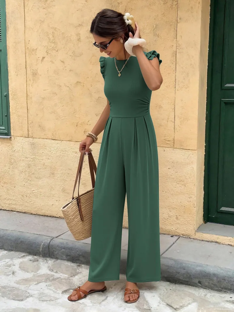 Ekouaer Ribbed Knit Ruffle Cap Sleeve One-Piece Romper sold by Ekouaer product image thumbnail 2