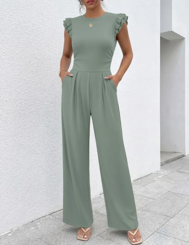 Ekouaer Ribbed Knit Ruffle Cap Sleeve One-Piece Romper made by Ekouaer