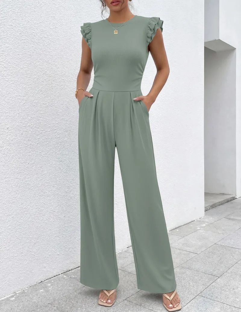 Ekouaer Ribbed Knit Ruffle Cap Sleeve One-Piece Romper sold by Ekouaer
