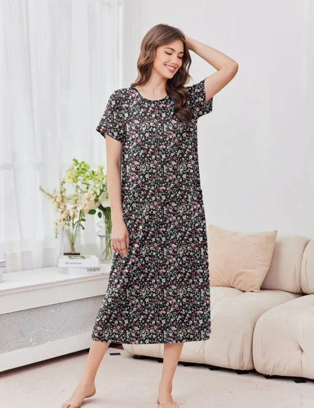 Ekouaer 2-Pack Short Sleeve Crew Neck Long Nightgowns with Pockets made by Ekouaer