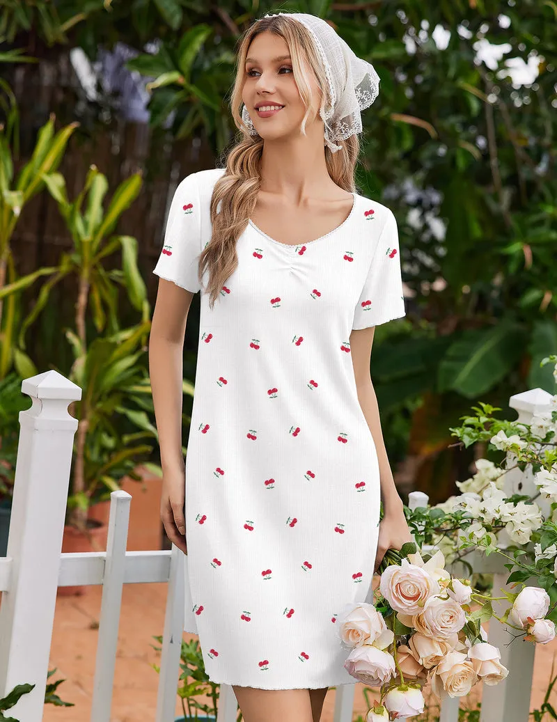 Ekouaer Lace Trim Ruffle Short Sleeve Pleated Sleep Dress sold by Ekouaer product image thumbnail 2
