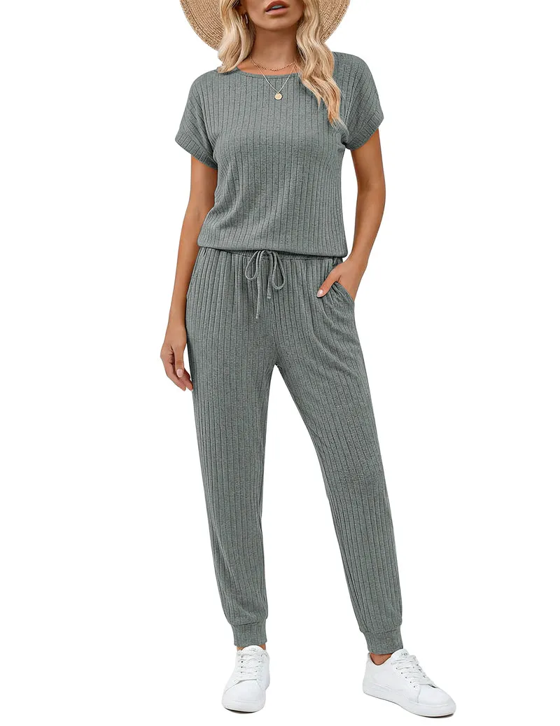 Ekouaer Ribbed Knit Sleeveless Wide-Leg Casual Romper sold by Ekouaer product image thumbnail 2