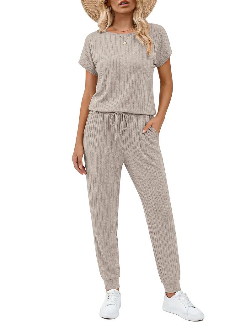 Ekouaer Ribbed Knit Sleeveless Wide-Leg Casual Romper sold by Ekouaer product image thumbnail 4