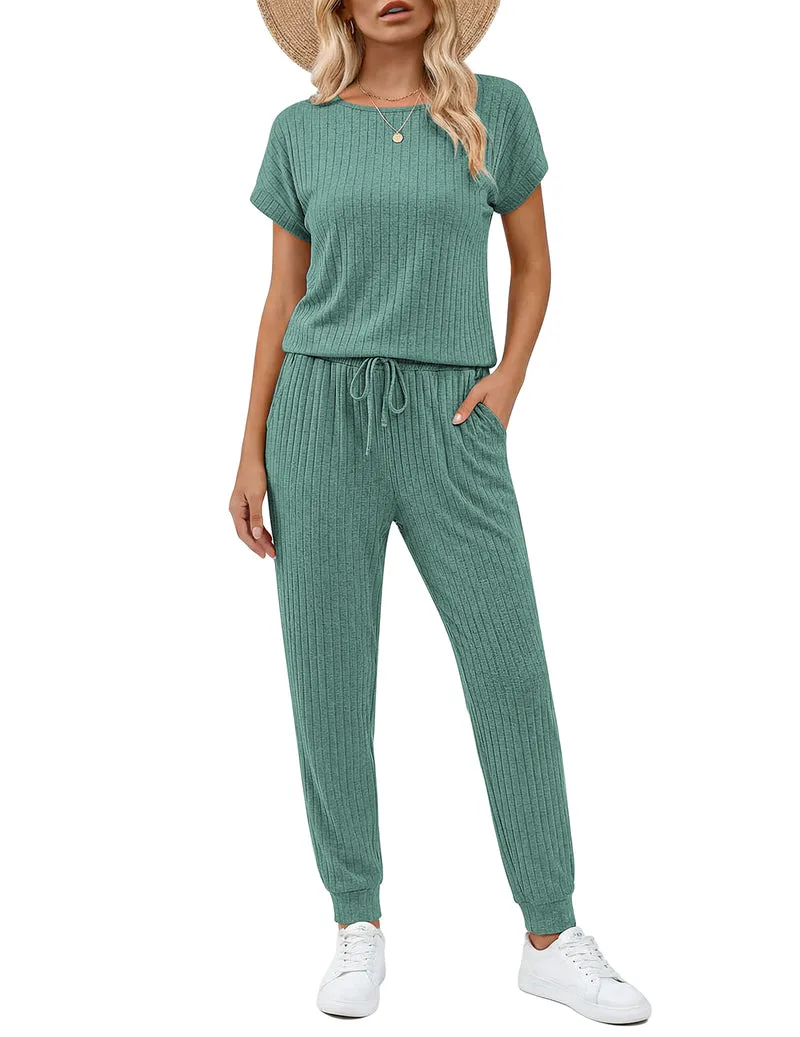 Ekouaer Ribbed Knit Sleeveless Wide-Leg Casual Romper sold by Ekouaer product image thumbnail 5
