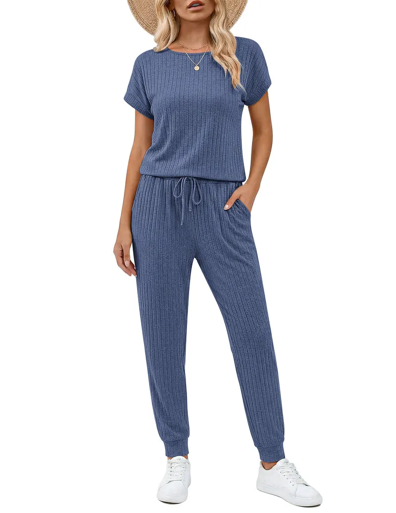 Ekouaer Ribbed Knit Sleeveless Wide-Leg Casual Romper sold by Ekouaer product image thumbnail 3
