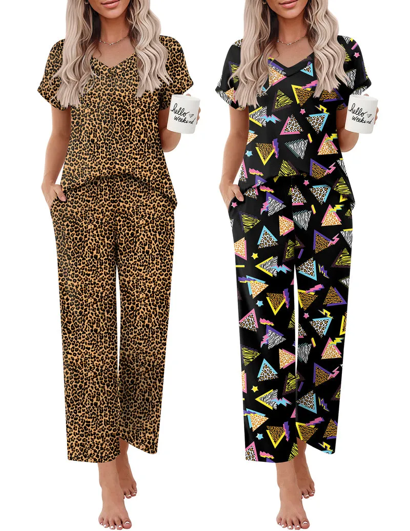 Ekouaer 2-Pack Short Sleeve V-Neck Pajama Lounge Sets sold by Ekouaer