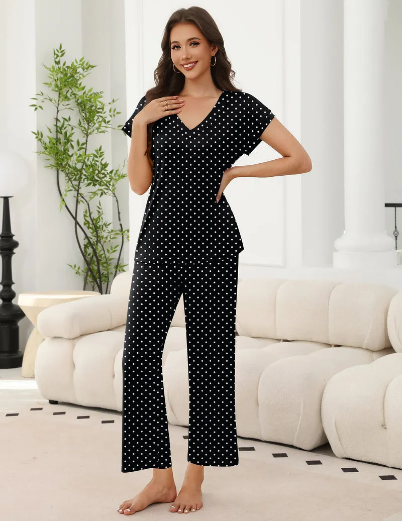 Ekouaer 2-Pack Short Sleeve V-Neck Pajama Lounge Sets sold by Ekouaer product image thumbnail 4