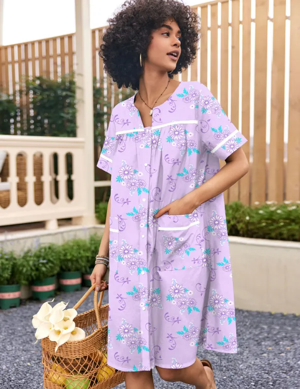 Ekouaer 100% Cotton Snap-Front Short Sleeve House Coat Moo Moo made by Ekouaer