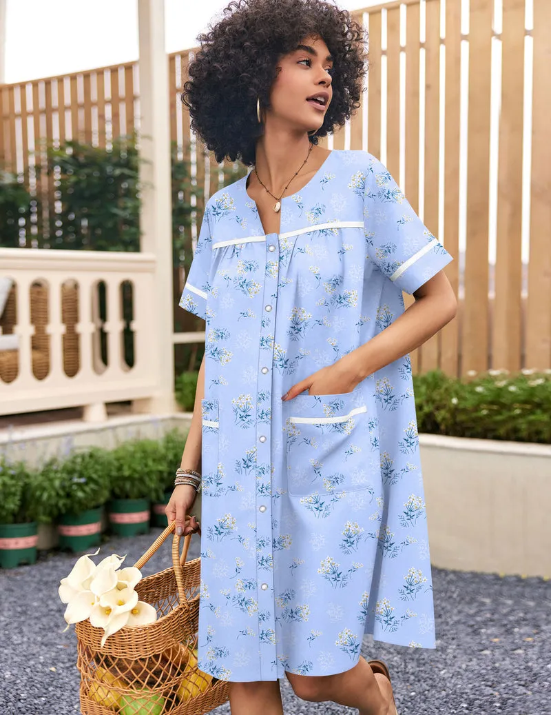 Ekouaer 100% Cotton Snap-Front Short Sleeve House Coat Moo Moo sold by Ekouaer product image thumbnail 3