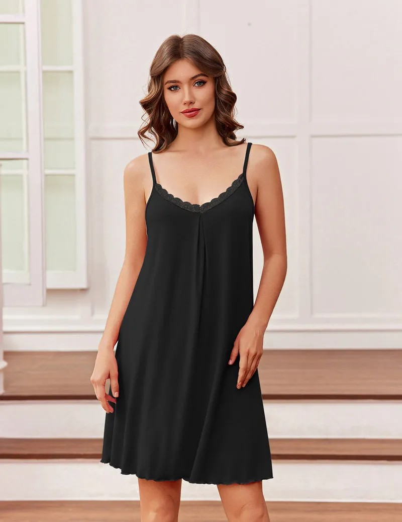 Ekouaer Bamboo Viscose Sleeveless Lace Trim Nightgown sold by Ekouaer product image thumbnail 2