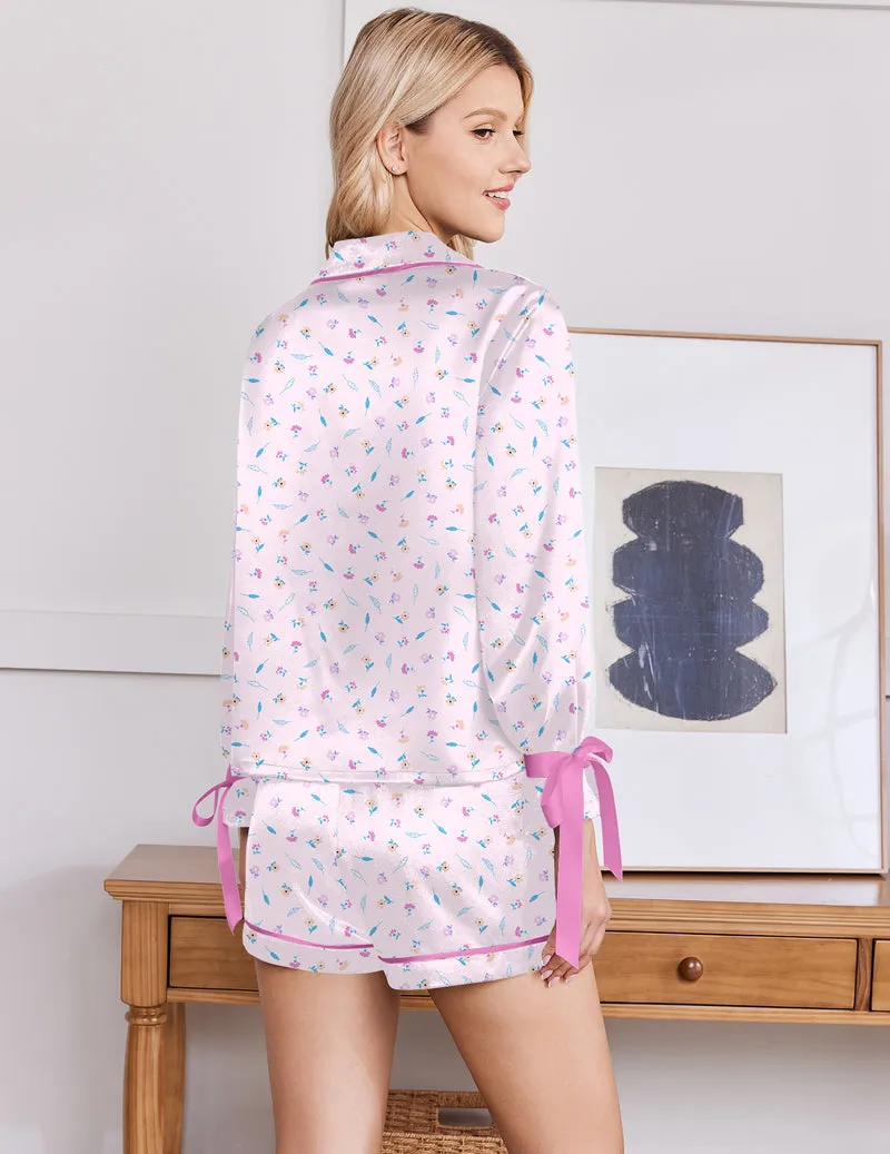 Ekouaer Satin Bow-Tie Long Sleeve Button-Down Pajama Set sold by Ekouaer product image thumbnail 4