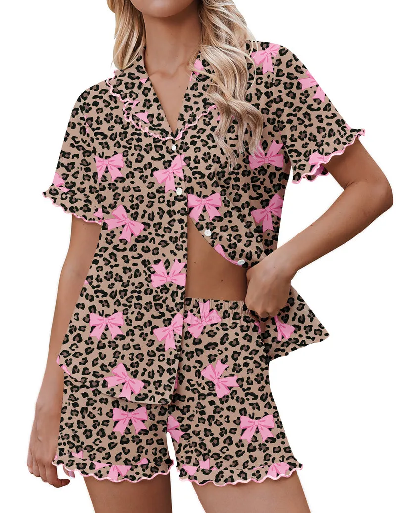 Ekouaer Button-Down Ruffle Short Sleeve 2-Piece Pajama Set sold by Ekouaer