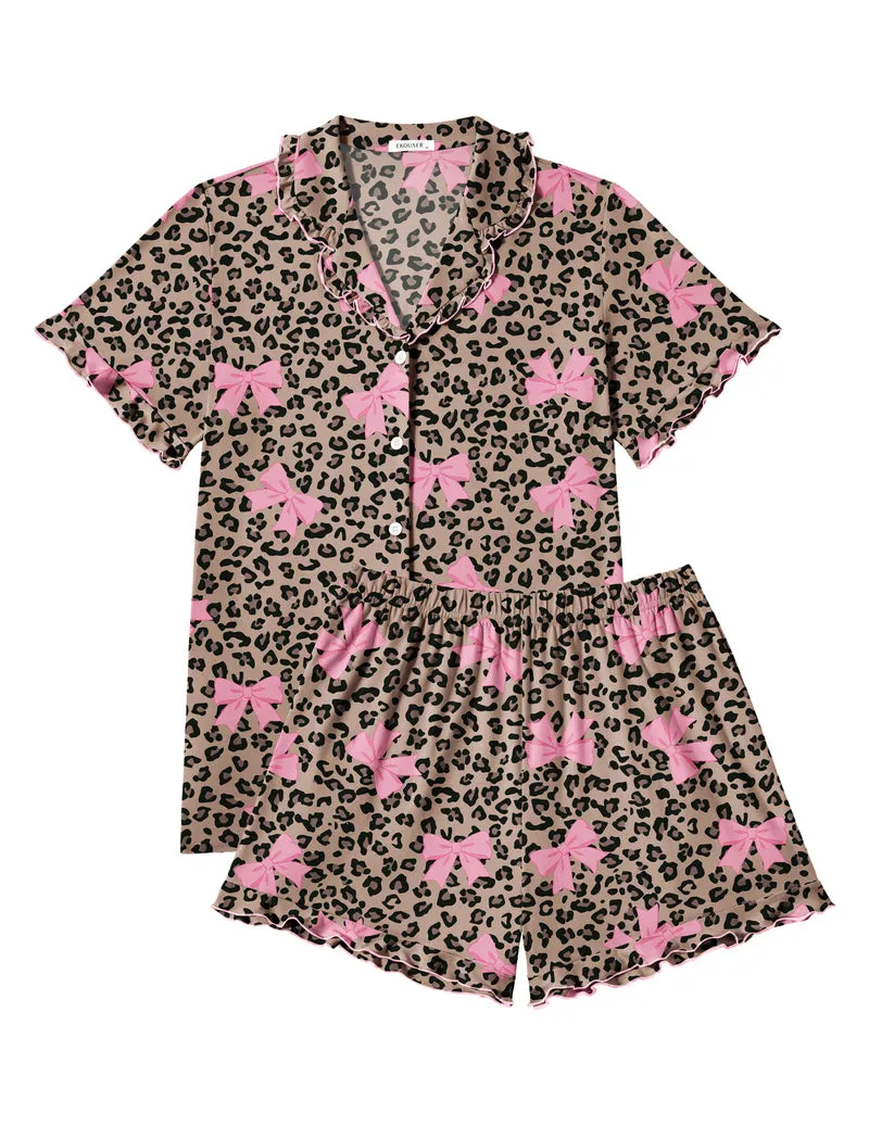Ekouaer Button-Down Ruffle Short Sleeve 2-Piece Pajama Set sold by Ekouaer product image thumbnail 2