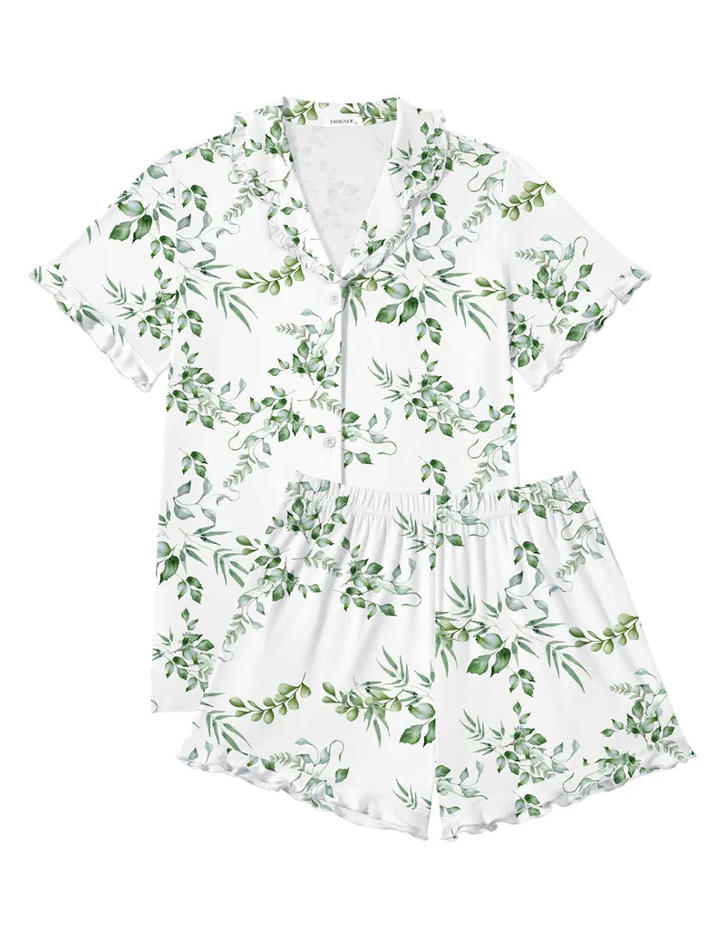 Ekouaer Button-Down Ruffle Short Sleeve 2-Piece Pajama Set sold by Ekouaer product image thumbnail 4