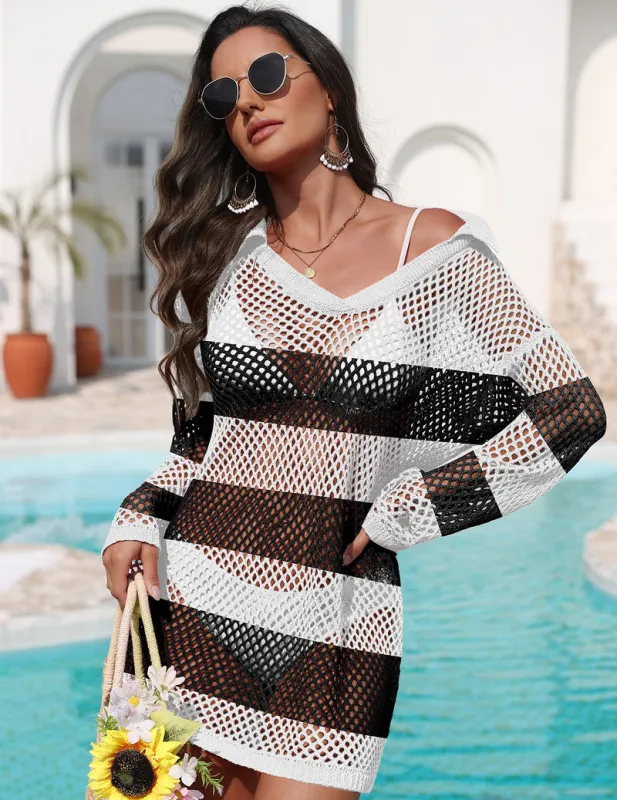 Ekouaer Crochet Tops Swim Coverup Sweater Beach Vacation Shirt made by Ekouaer
