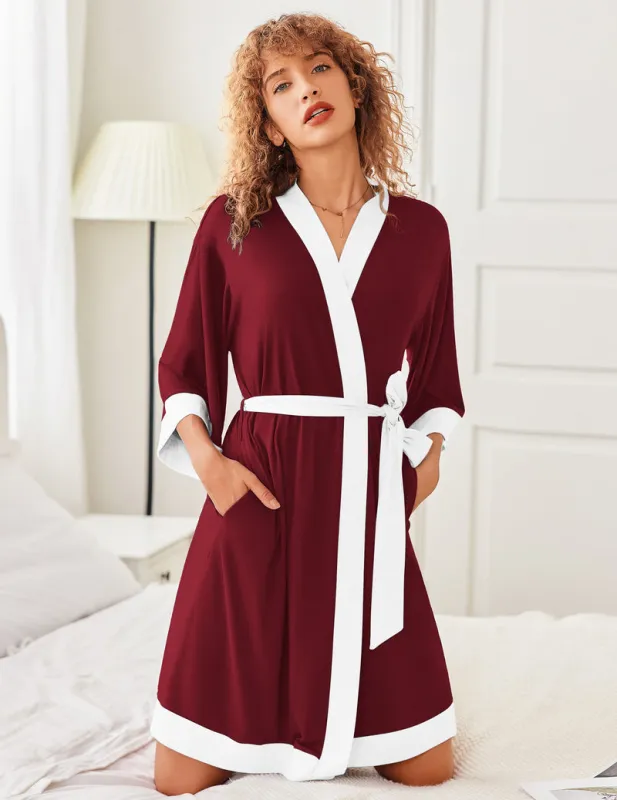 Ekouaer Knit Lightweight 3/4 Sleeve Knee-Length Kimono Robe made by Ekouaer