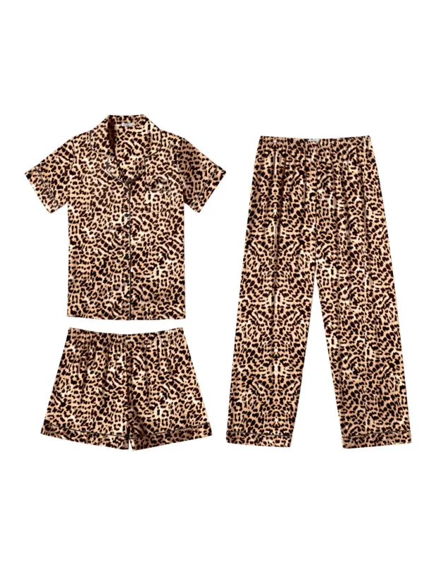 Ekouaer Satin 3-Piece Button-Down Short Sleeve Pajama Set made by Ekouaer