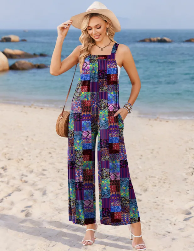 Ekouaer Adjustable Strap Wide-Leg Jumpsuit Overalls with Pockets made by Ekouaer