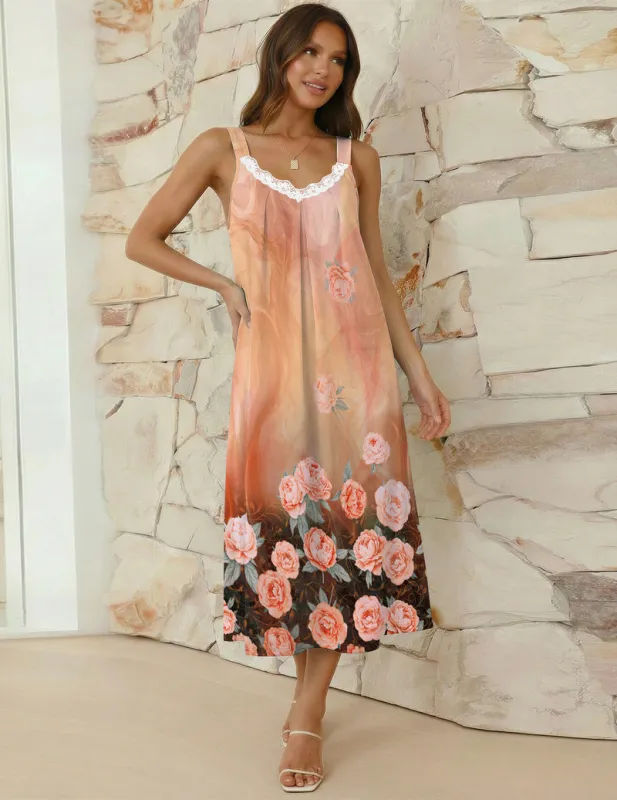 Ekouaer Sleeveless Lace V-Neck Wide-Strap Long Nightgown made by Ekouaer