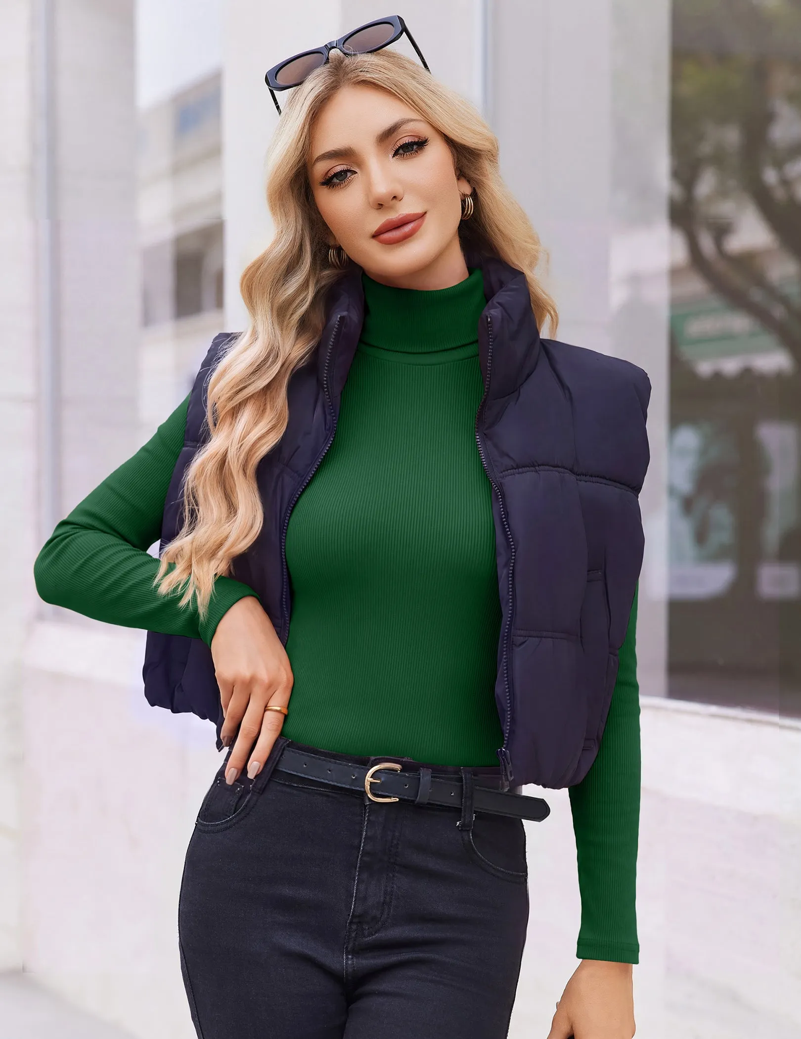 Womens Turtleneck Long Sleeve Shirts Ribbed Casual Basic Tops Fitted sold by Ekouaer product image thumbnail 5