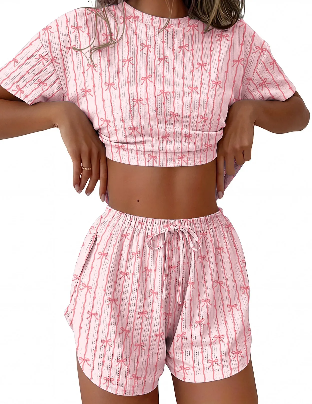 Ribbed Knit Two-Piece Pajama Set sold by Ekouaer product image thumbnail 3