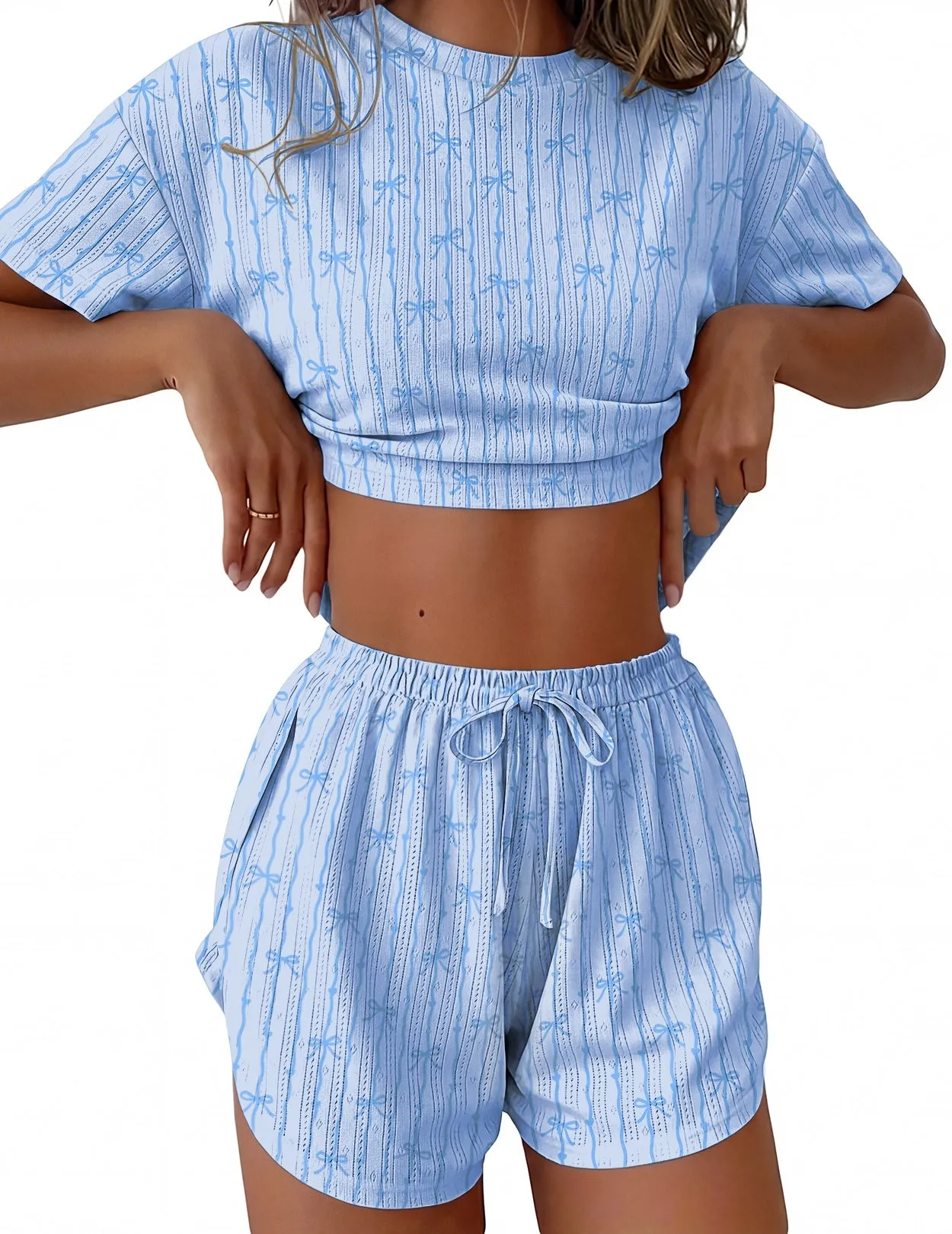 Ribbed Knit Two-Piece Pajama Set sold by Ekouaer product image thumbnail 4