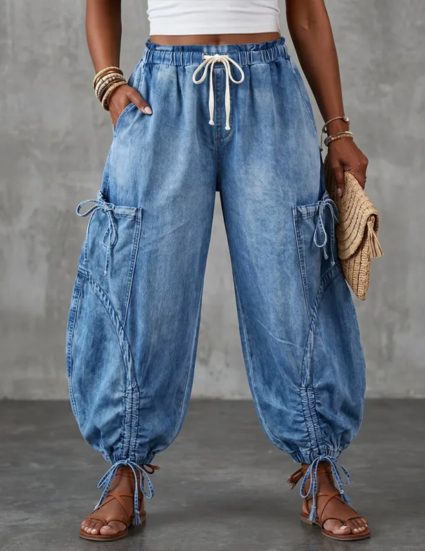 Denim-Style Multi-Pocket Cargo Jogger Pants made by Ekouaer